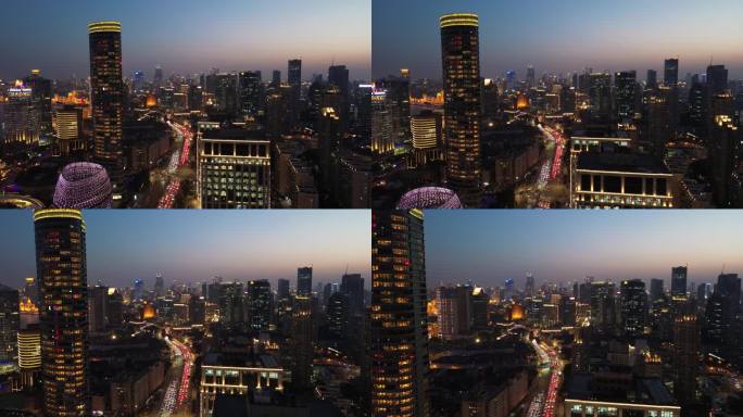 上海外滩建筑夜景蓝调航拍俯瞰风光