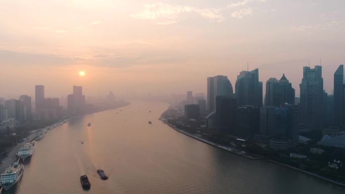 上海早晨外滩苏州河外白渡桥航拍