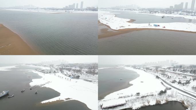 冬季 海滩 小船 生态 雪景