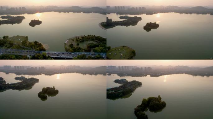 徐州城市风光大龙湖日落夕阳秋季风景航拍