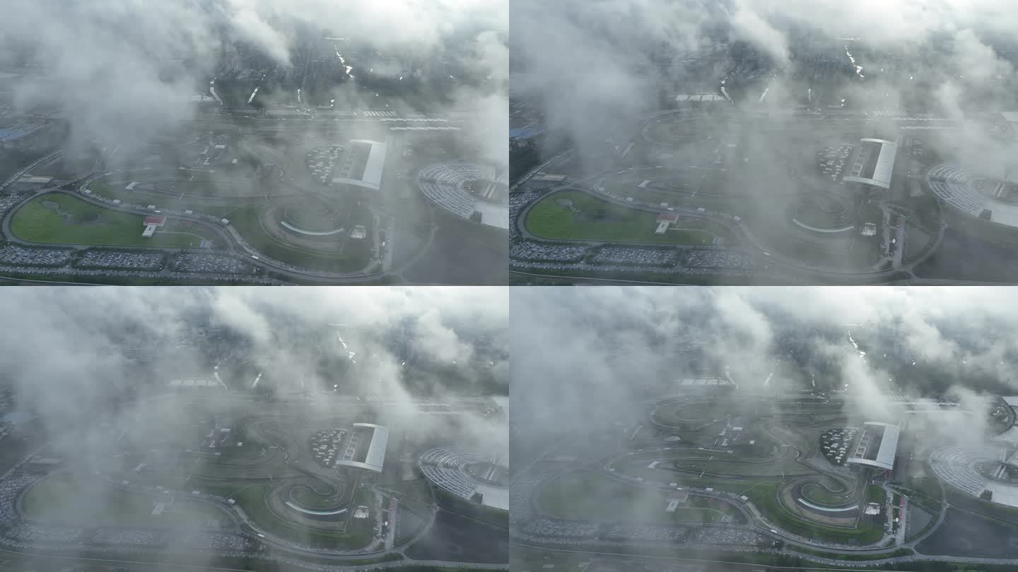 F1 赛车场 云雾缭绕 嘉定 光影 航拍