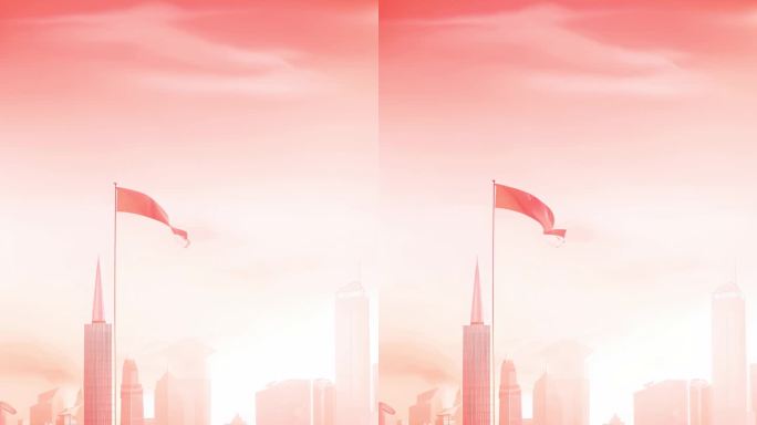 【竖屏】城市飘带和红色绸带背景