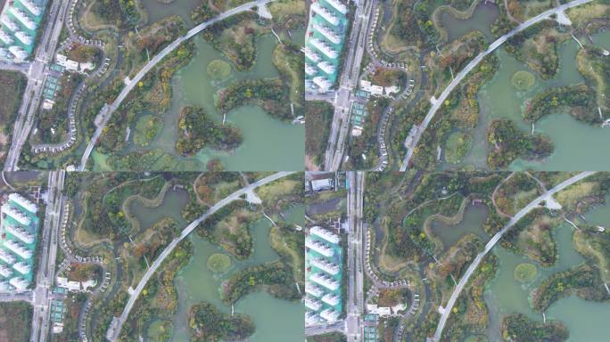 徐州城市风光大龙湖日落夕阳秋季风景航拍