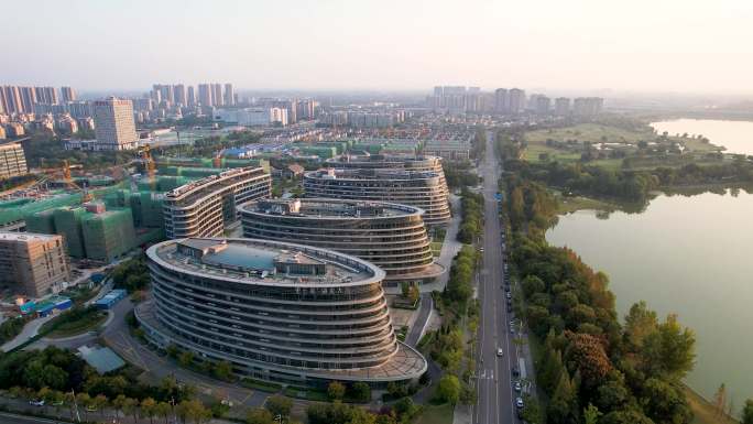 徐州城市风光大龙湖日落夕阳秋季风景航拍