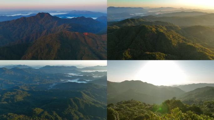 航拍广东惠州南昆山日出峰峦叠嶂