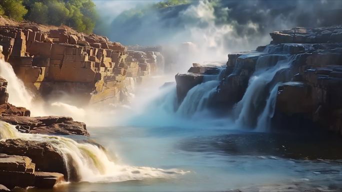中国祖国大好河山黄河瀑布风景风光唯美素材
