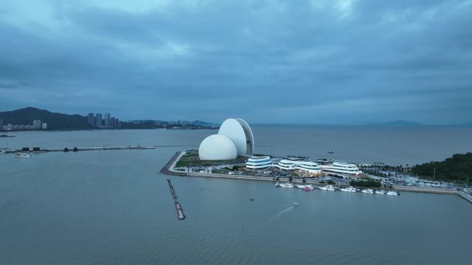 珠海日月贝航拍珠海大剧院地标城市建筑风光