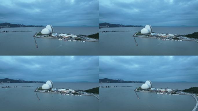 珠海日月贝航拍珠海大剧院地标城市建筑风光