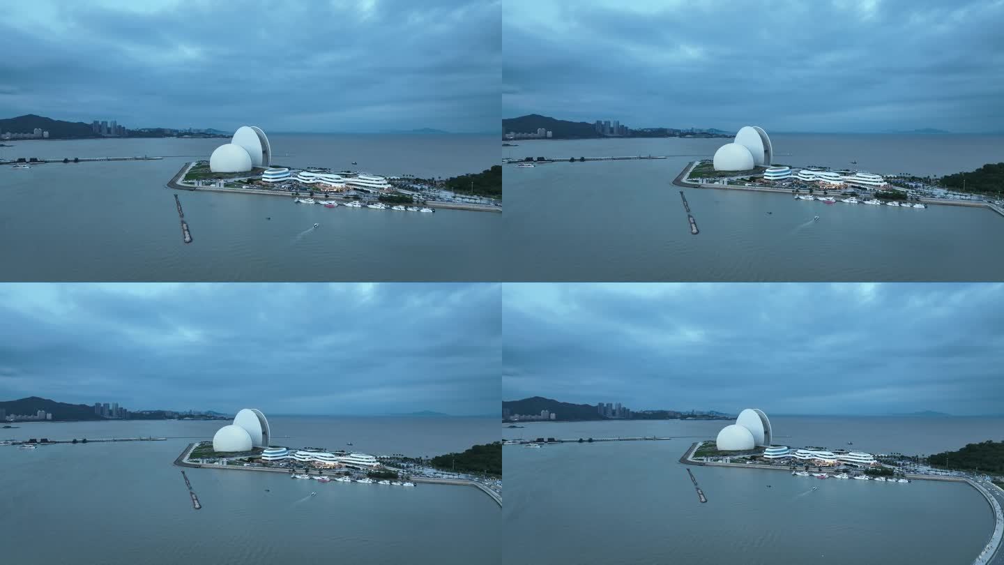 珠海日月贝航拍珠海大剧院地标城市建筑风光