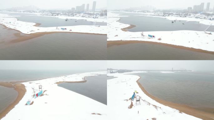 冬季 海滩 小船 生态 雪景