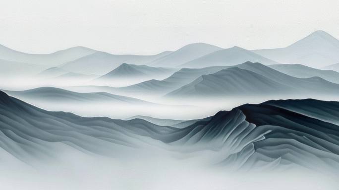 中国千里江山水墨山水画卷中国风动画背景1