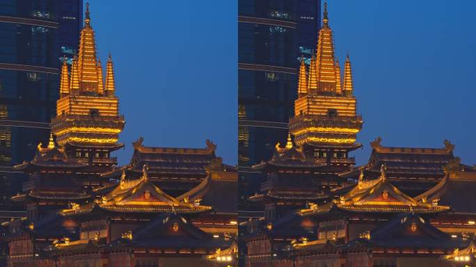 4k实拍上海静安寺夜晚