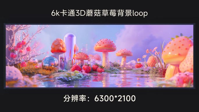 6k卡通3D蘑菇草莓背景loop