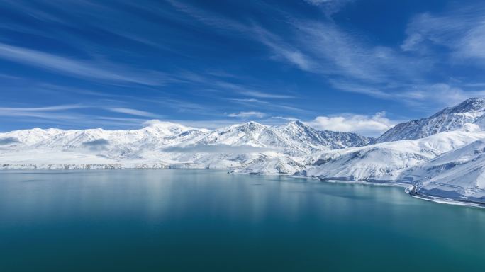 （延时）新疆帕米尔高原昆仑雪山白沙湖航拍