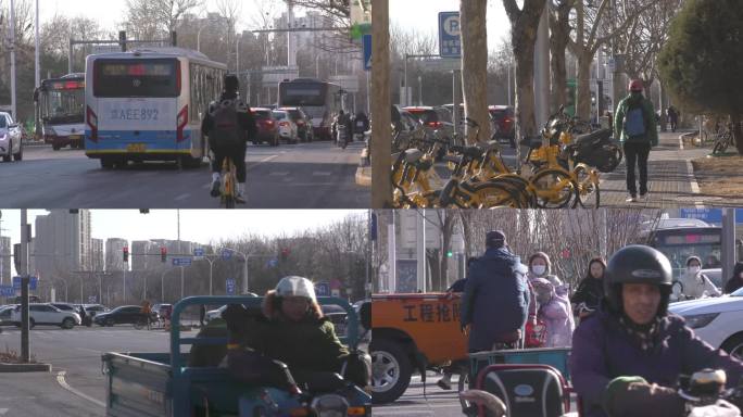 早高峰车流都市生活城市交通骑电瓶上班行人