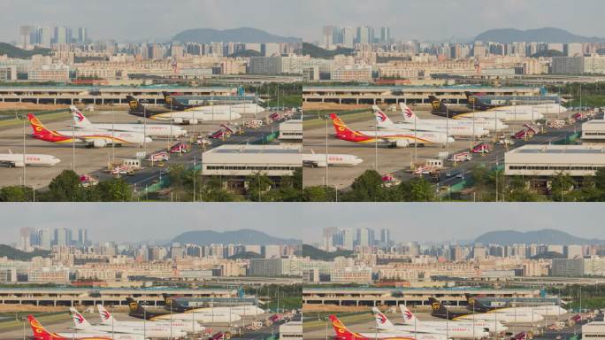 深圳机场货机机坪与宝安城市风光延时摄影