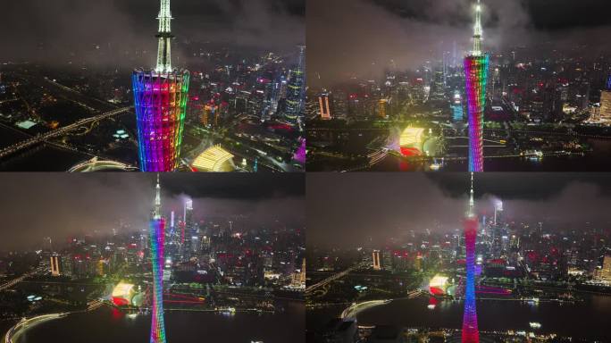 4K航拍广州地标广州塔夜景宣传空镜3