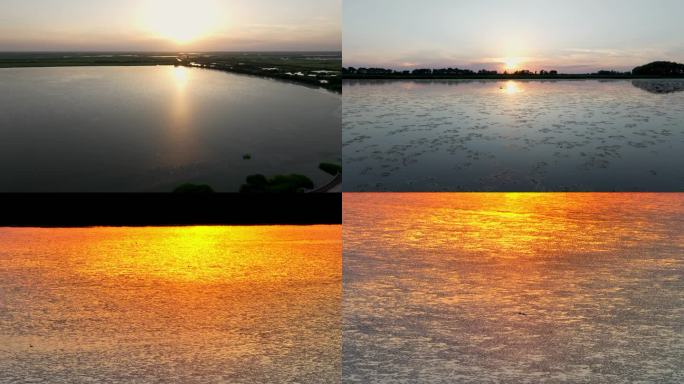 湖泊落日余晖夕阳落下唯美画面自然生态