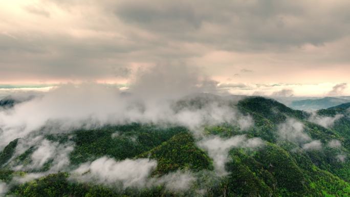 航拍安徽黄山休宁金龙山春雨风光4K