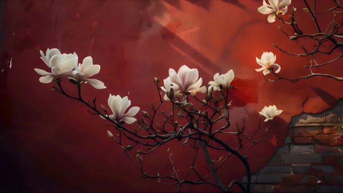 故宫紫禁城红墙唯美大气玉兰花朵在春天盛开