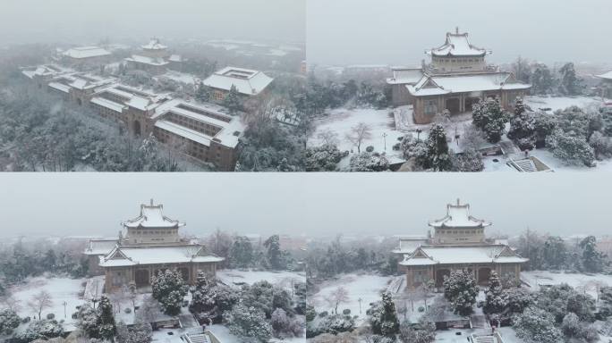 4k航拍雪中武汉大学