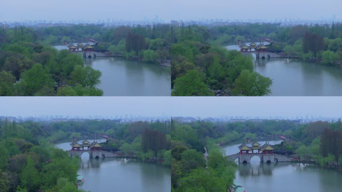 航拍烟雨江南扬州瘦西湖风景区