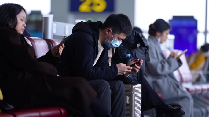 4K长沙黄花机场候机大厅候机旅客空镜