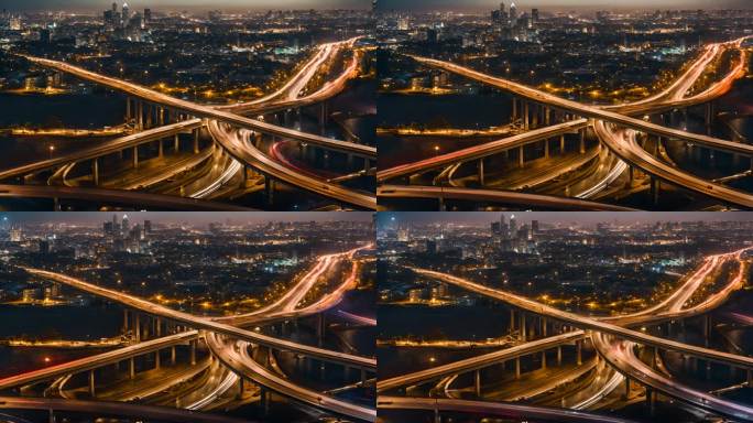 高速公路堵塞城市高峰时间空中夜景城市交通