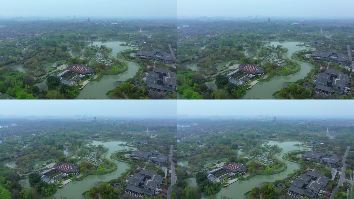 航拍烟雨江南扬州瘦西湖风景区