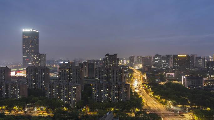 上海嘉定区嘉定新城傍晚到夜晚延时摄影