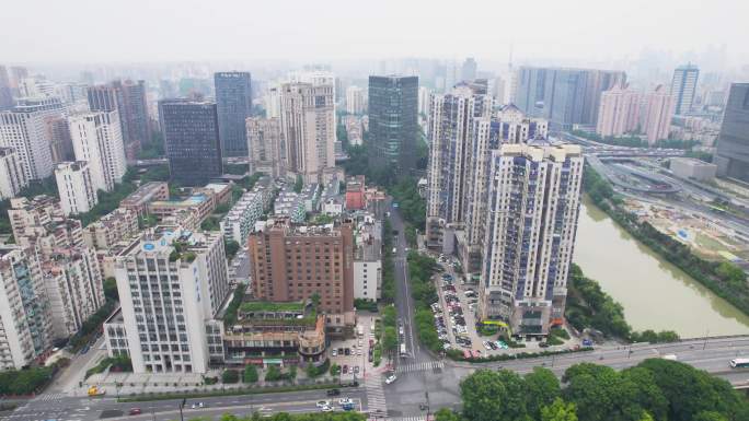 西湖文化广场朝晖路中山花园写字楼群航拍