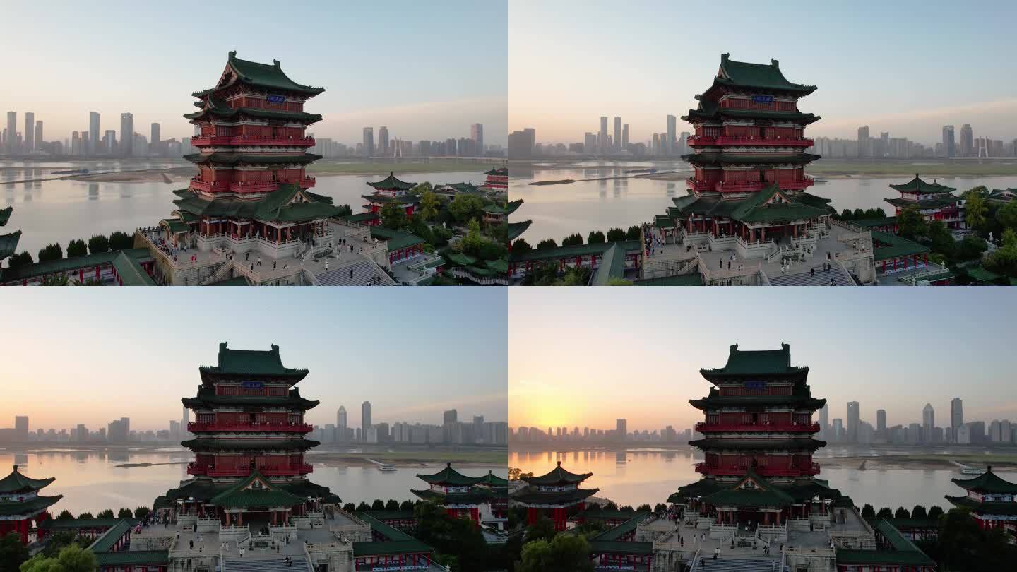 南昌滕王阁城市风光日落夕阳赣江风景航拍