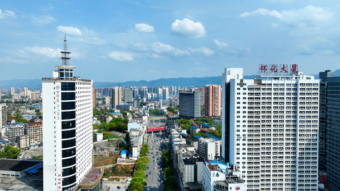 怀化城市航拍延时怀化南站怀化陆港大桥