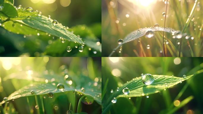 露珠与晨光 绿叶露珠：晨光中的自然之美