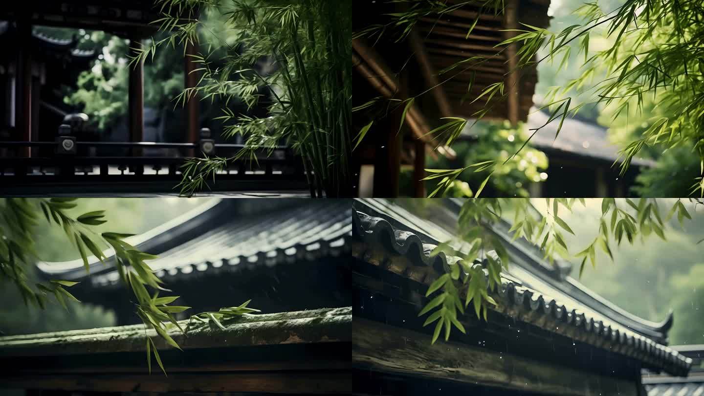 古典屋檐竹子水滴视频素材