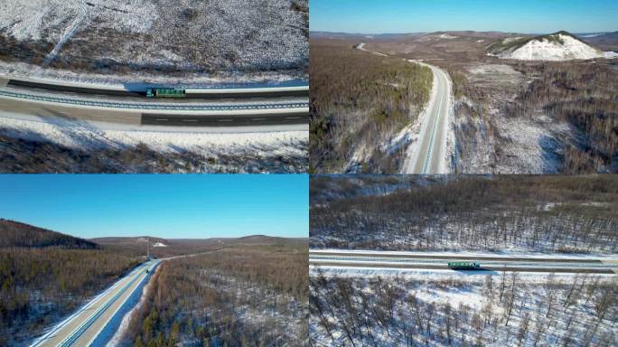 大兴安岭货车雪原航拍