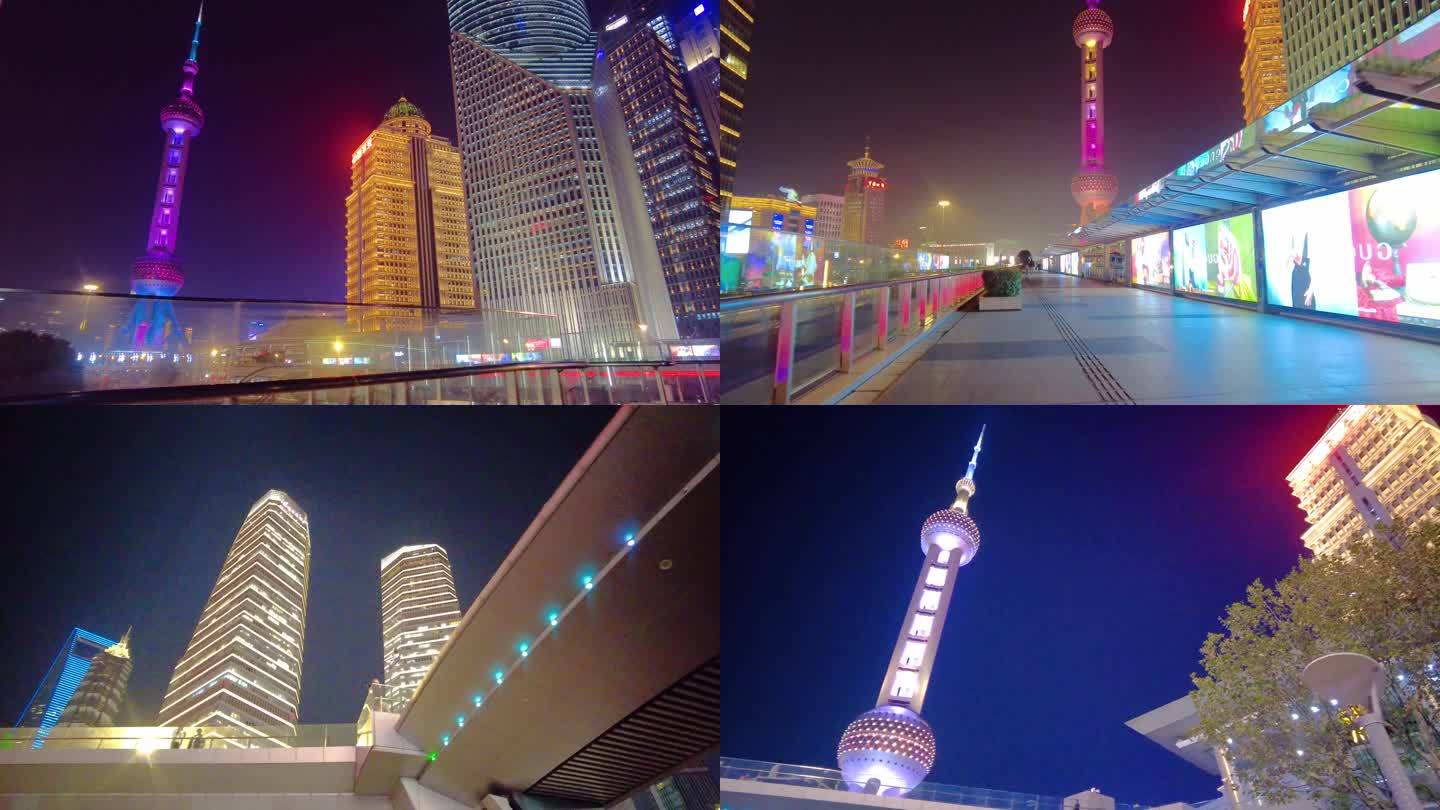 夜晚仰望上海陆家嘴三件套高楼大厦夜景视频