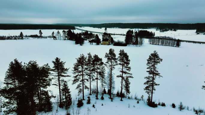 4K航拍北欧瑞典雪景自然美景