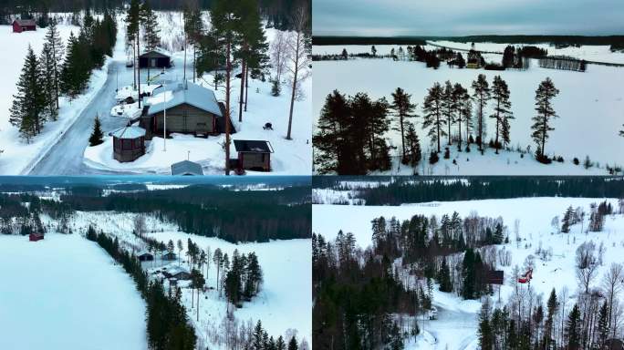 4K航拍北欧瑞典雪景自然美景