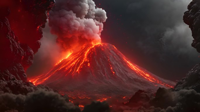 浓烟滚滚的火山 火山  火山喷发 岩浆