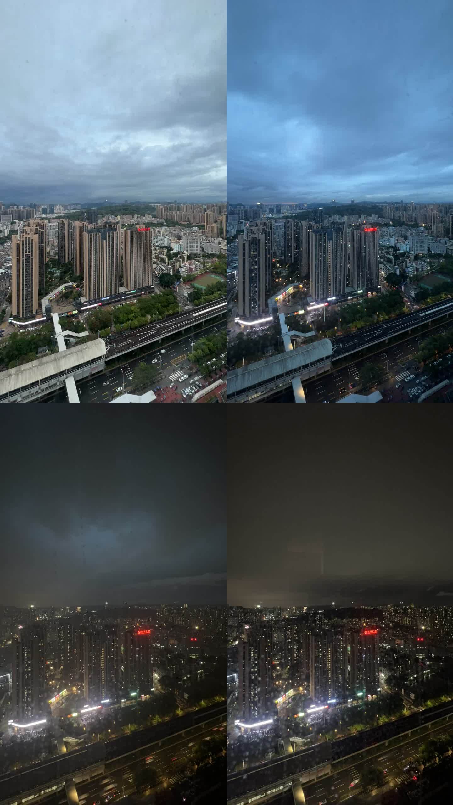 日落,下雨,轻轨地铁城市夜景延时摄影