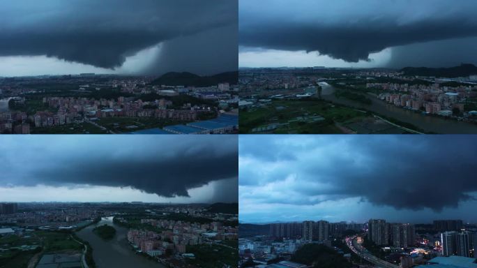 夏季村落城市风暴大雨来临航拍4K