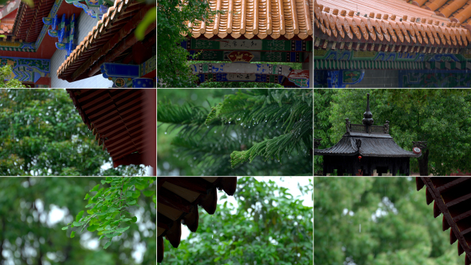 中式意境雨景下雨天春雨下雨意境中式建筑