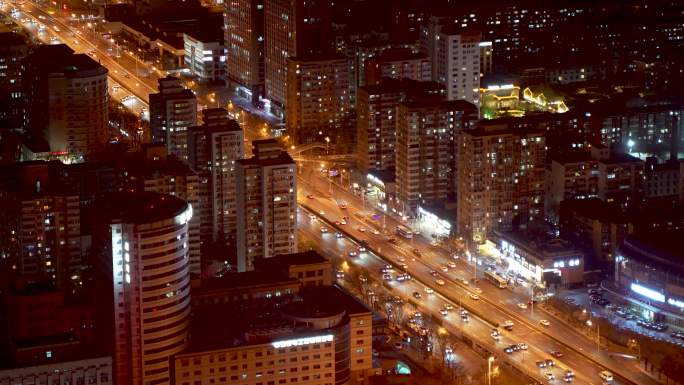 北京城市夜景马路车流