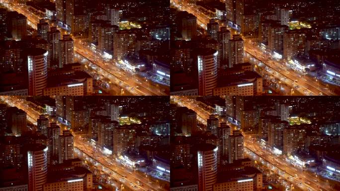 北京城市夜景马路车流