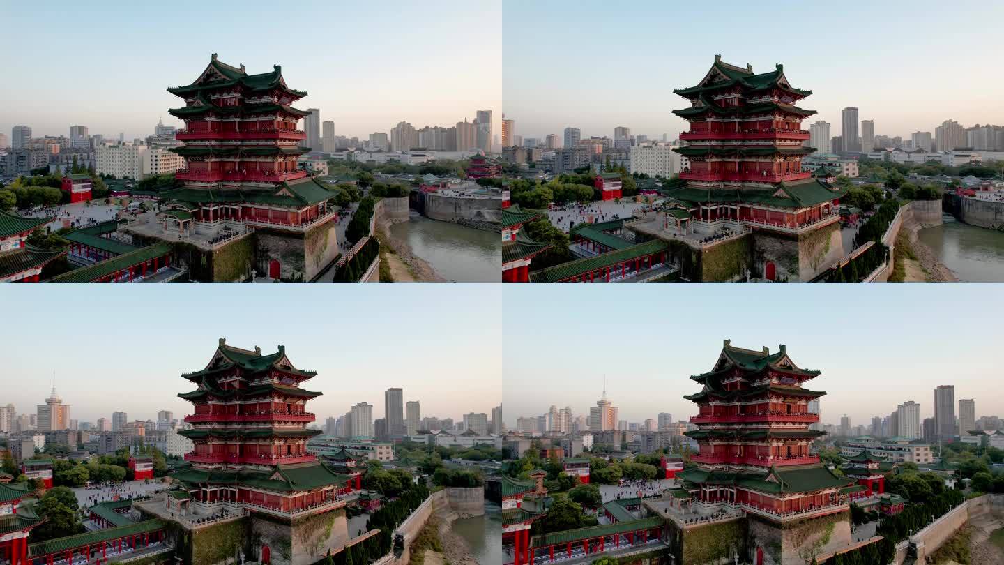 南昌滕王阁城市风光日落夕阳赣江风景航拍