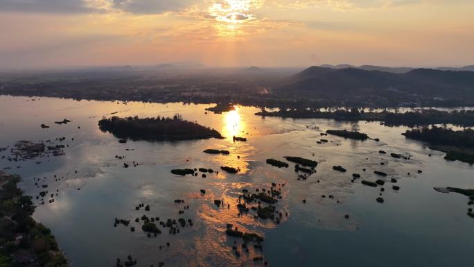 老挝东孔岛夕阳美景