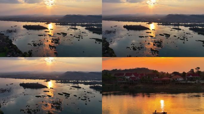 老挝东孔岛夕阳美景