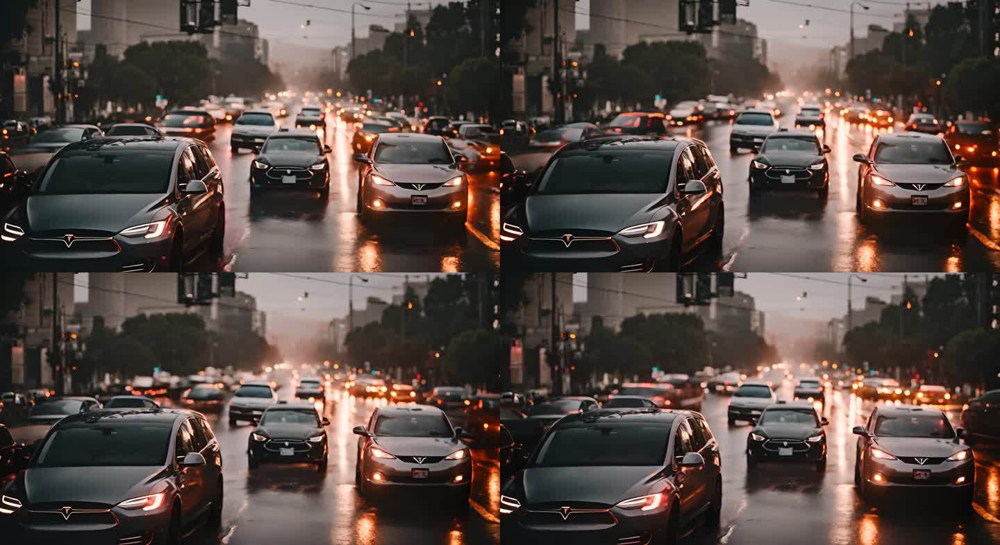 雨中的洛杉矶交通