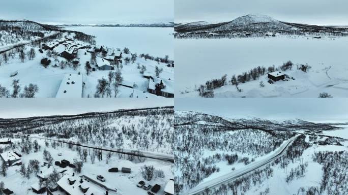4K航拍北欧芬兰冰天雪地风光